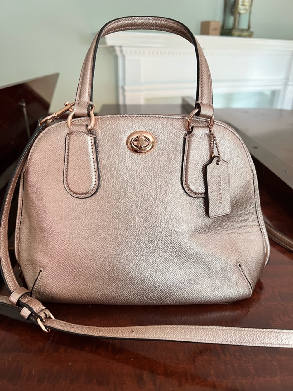 Coach Bag Rose Gold Metallic Leather Prince Street Satchel